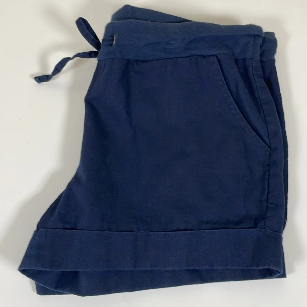ROUTE 66 Junior 13/14 Navy Blue‎ Linen Blend Drawstring Mini Shorts Y2K Preppy - Picture 6 of 8